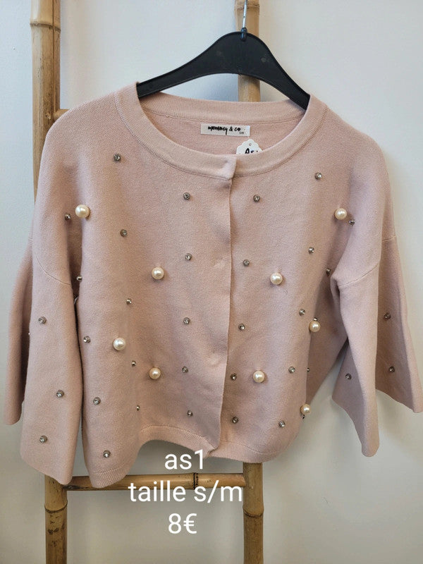 Gilet rose a perles taille s/m tres bon etat