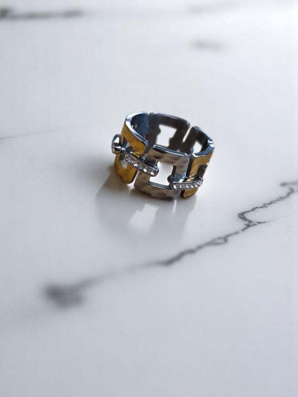 Bague en acier inoxydable argenté et doré