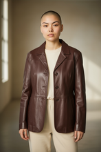 Charger l&#39;image dans la galerie, Veste en cuir brune taille 50

