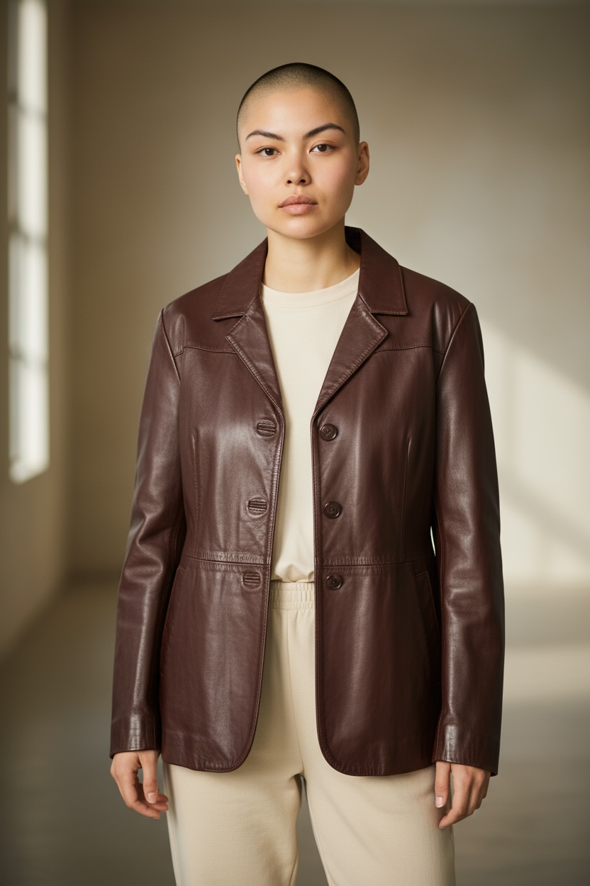 Veste en cuir brune taille 50
