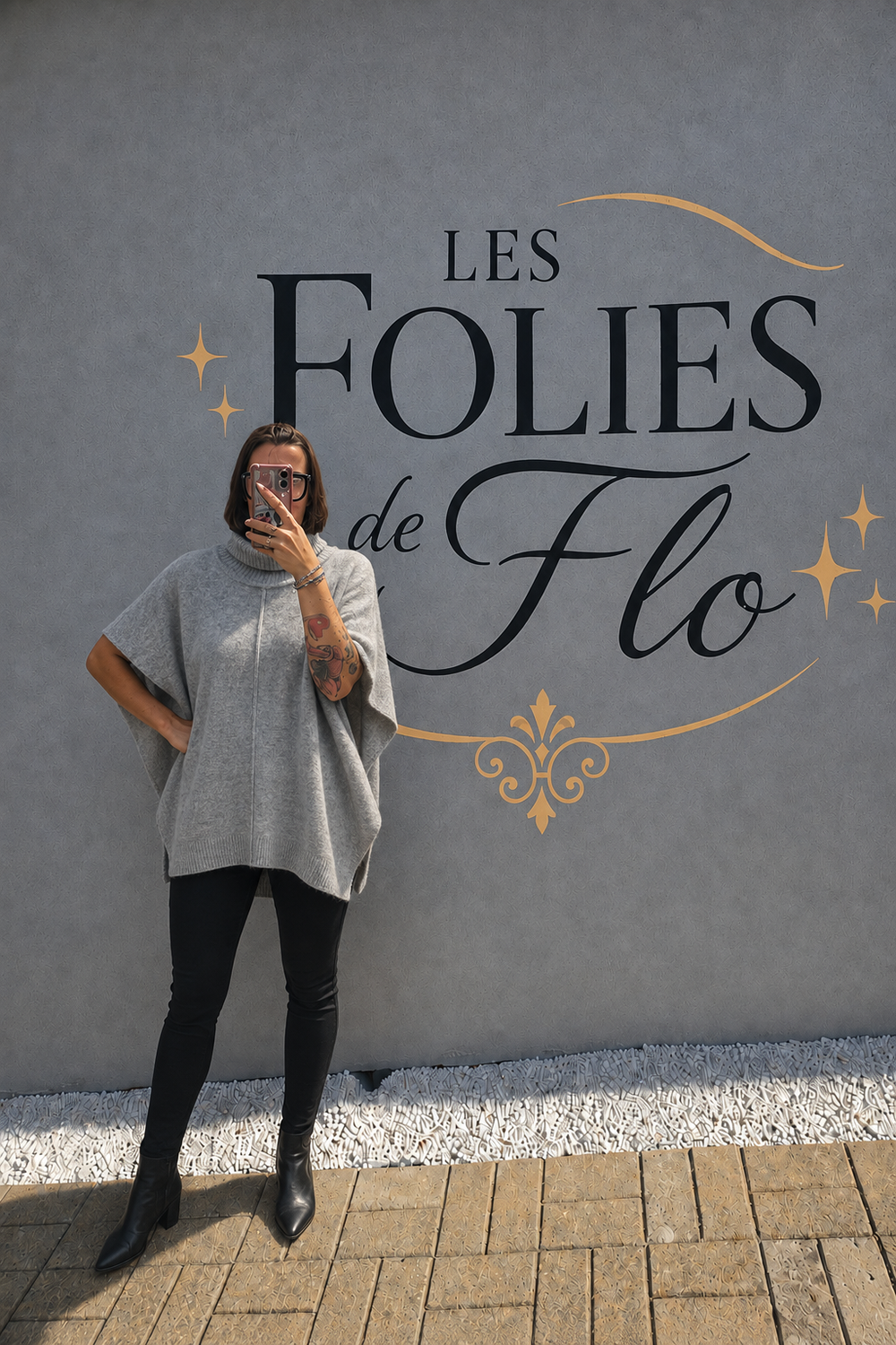 Pull poncho gris taille L