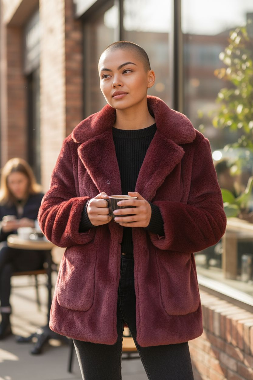 Manteau pilou bordeaux taille s