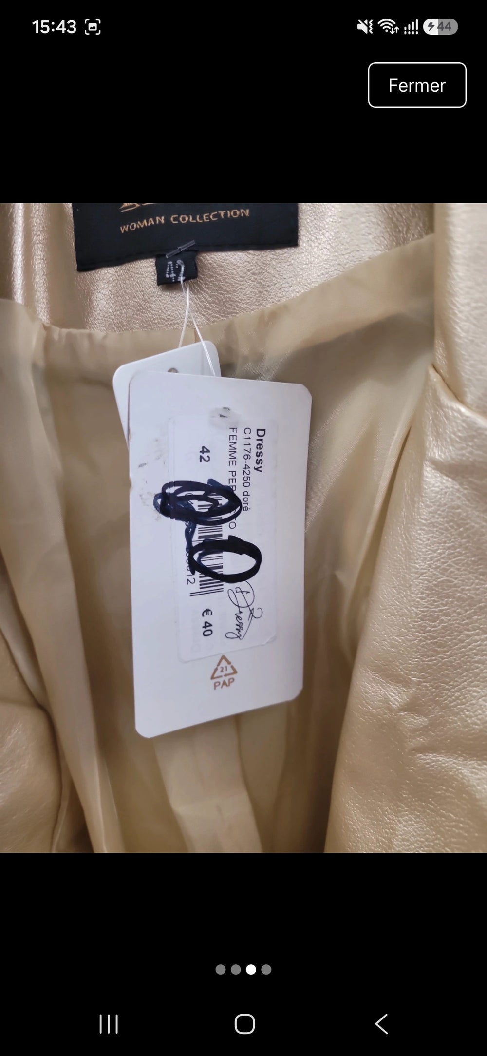 Veste simili dorée taille xl (petit)
