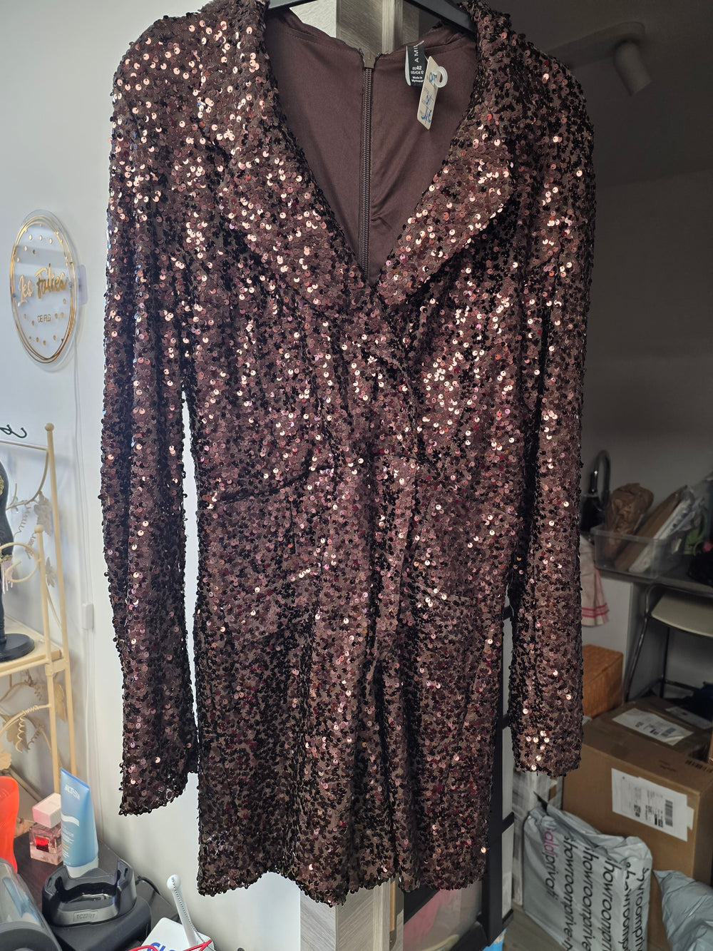 Robe a sequins brune xl