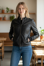 Charger l'image dans la galerie, Veste en cuir noire taille L

