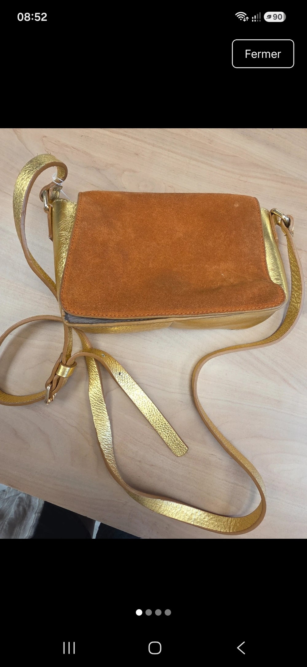 Sac neuville en cuir dore et brun