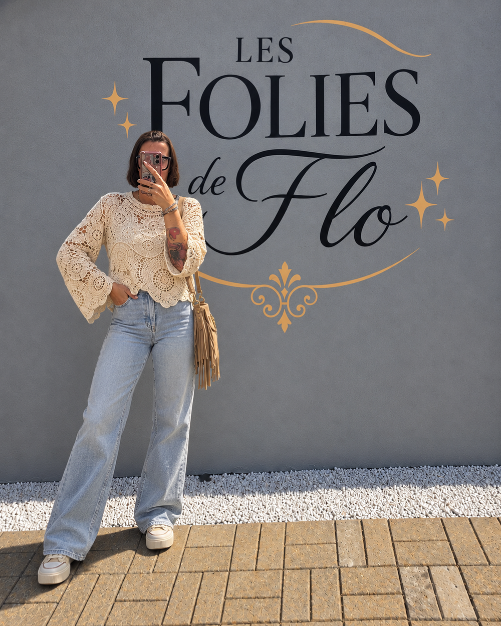 Blouse dentelle beige taille unique