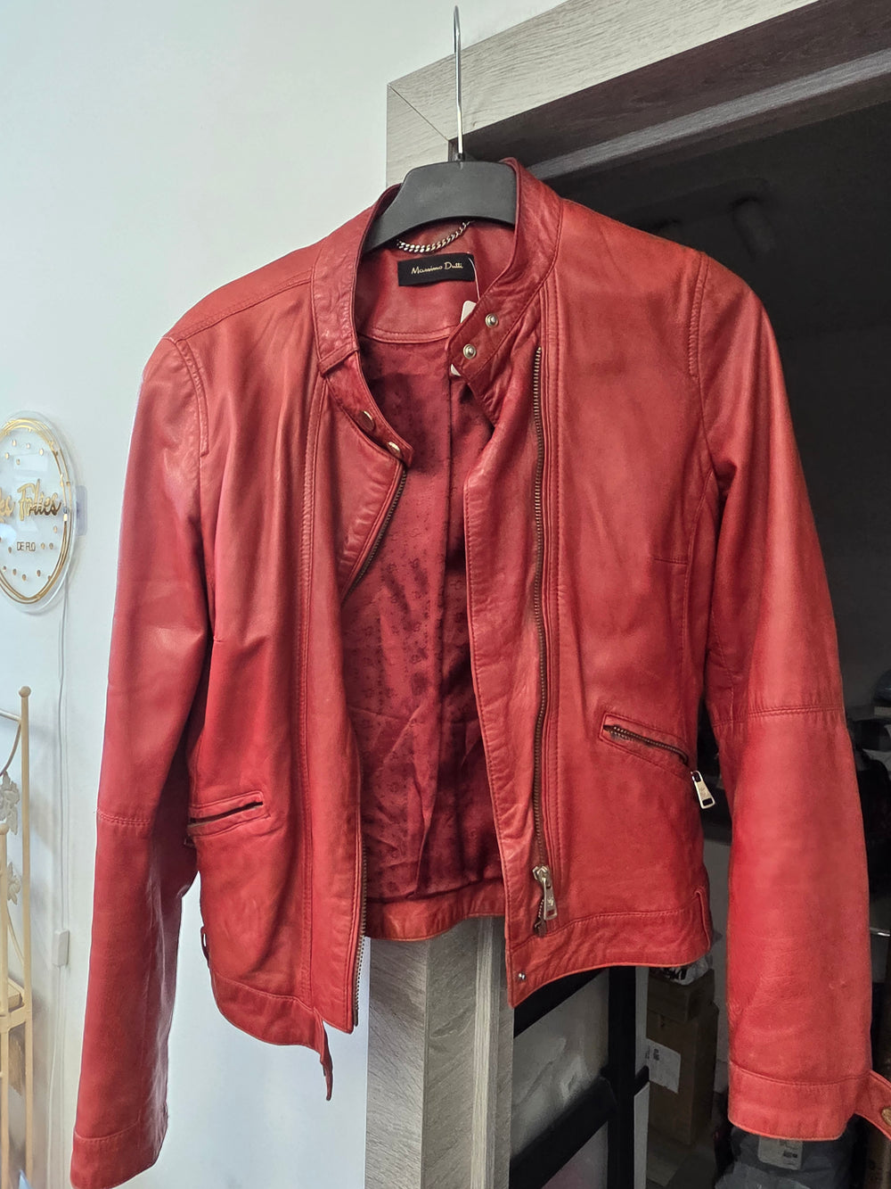 Veste en cuir bordeaux taille s