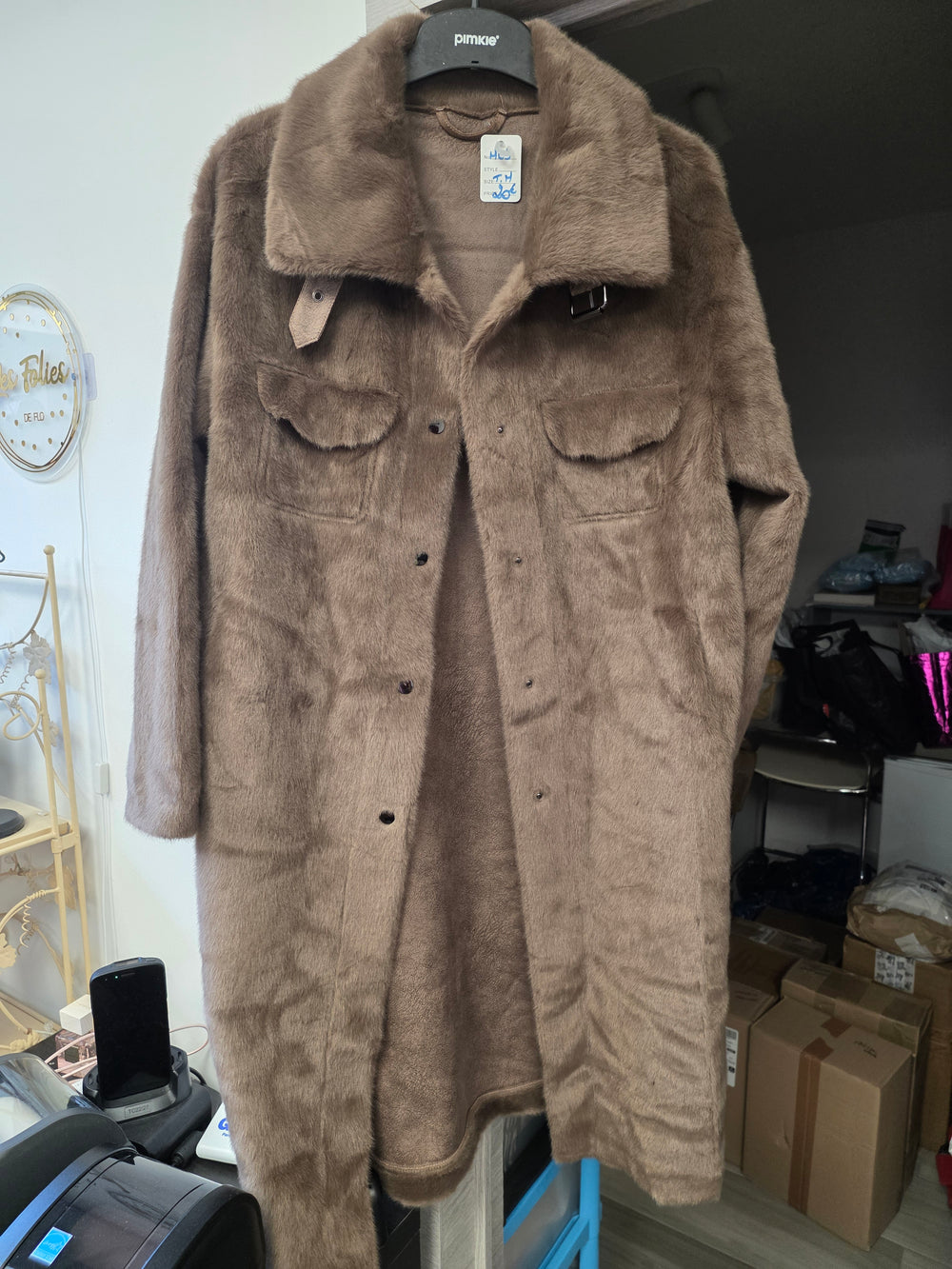 Longue veste brune pilou taille m