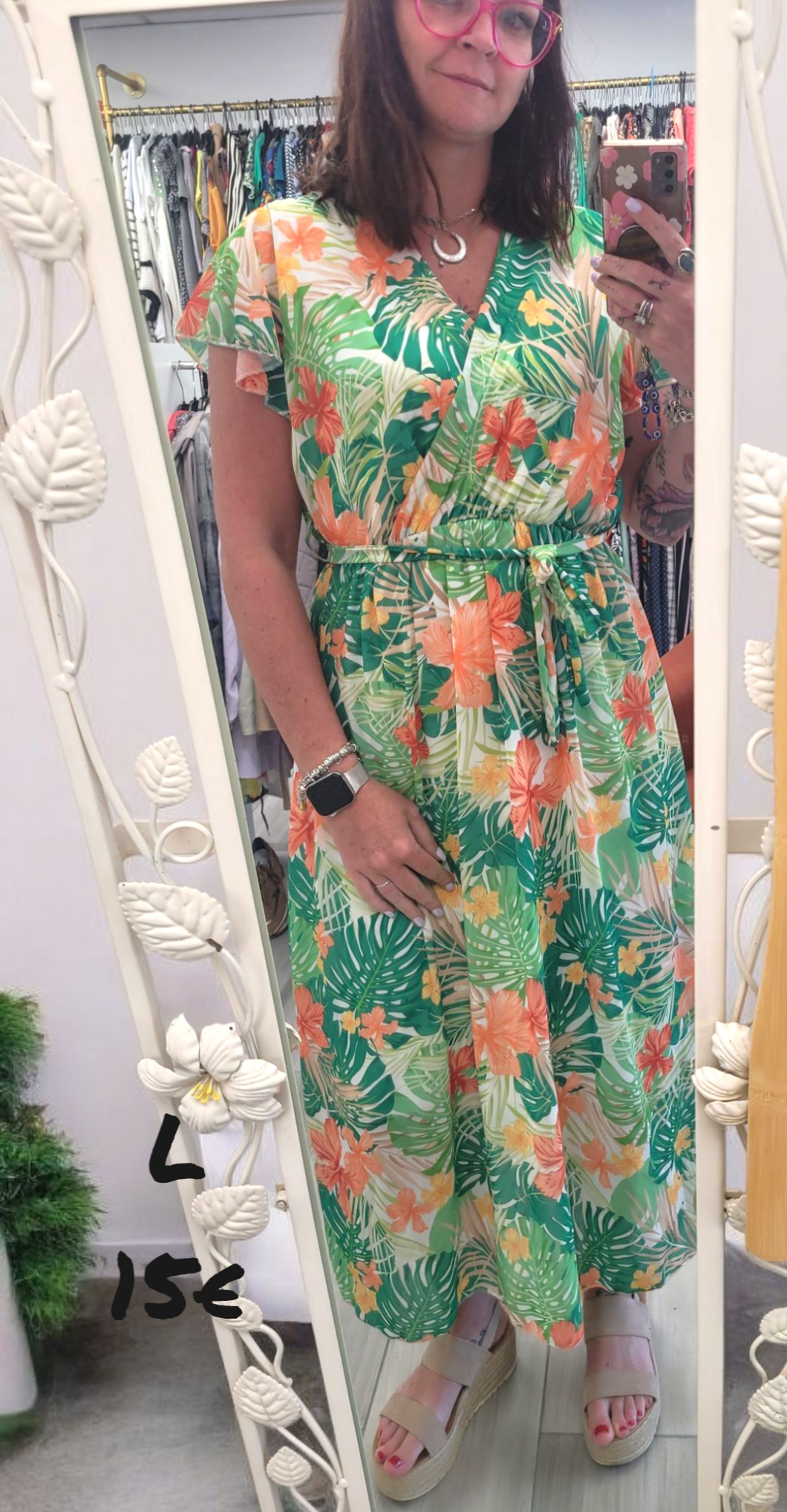 Longue robe verte et orange taille L