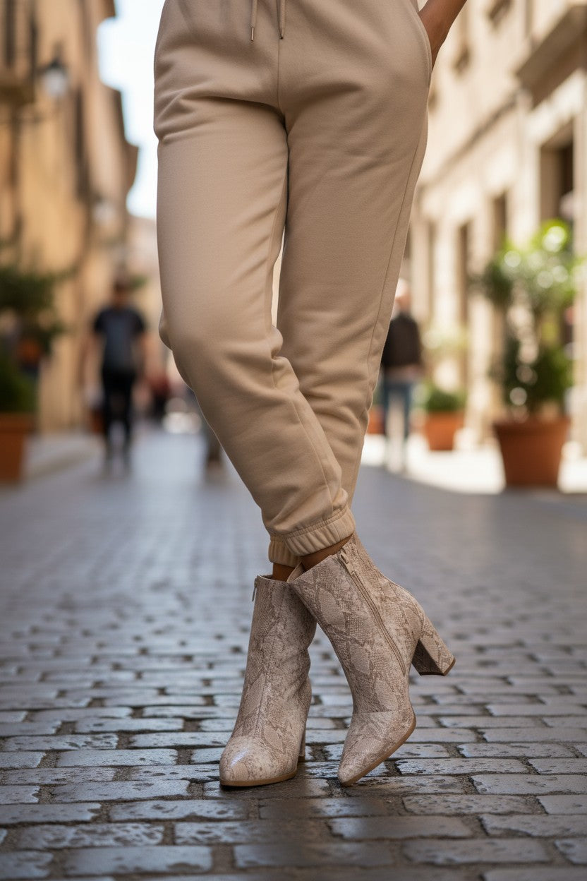 Bottine motif serpent beige